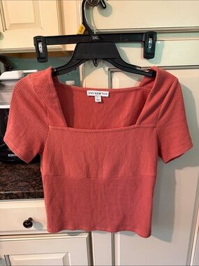 And Now This Coral Square-Neck Ribbed Crop Top